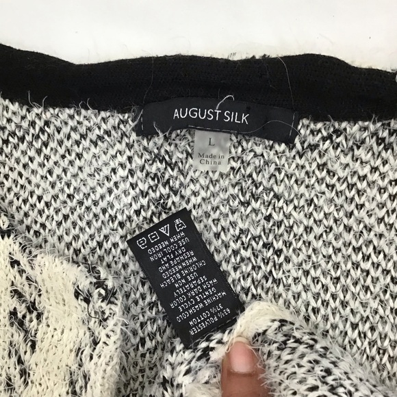 AUGUST SILK WOMEN LIGHT GREY BLACK DESIGN VERY LONG WINTER WARM CARDIGAN SZ L - Picture 7 of 7